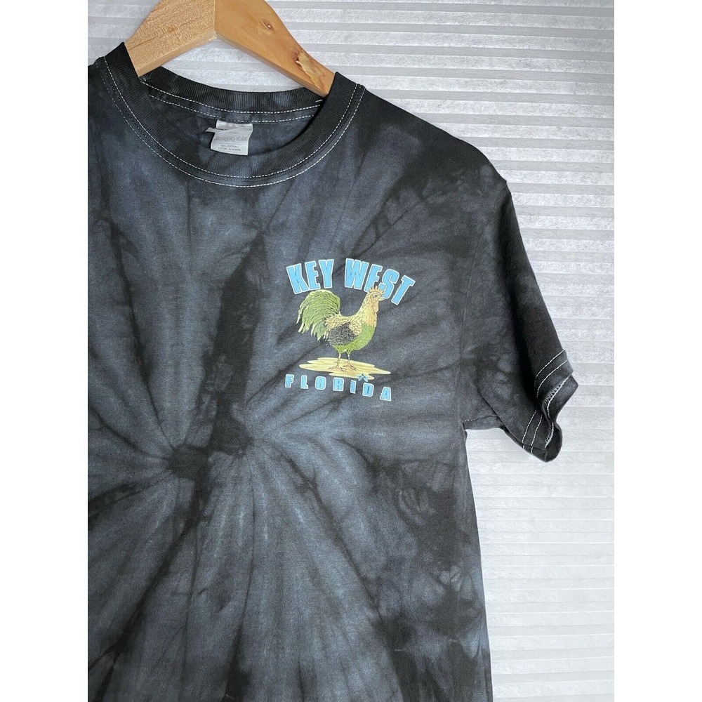 Colortone T-Shirt Men S Black Gray Tie Dye Short Sleeve Key West Florida Rooster - Picture 5 of 11